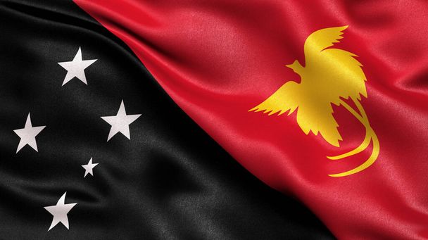 3D illustration of the flag of Papua New Guinea waving in the wind. - Photo, Image