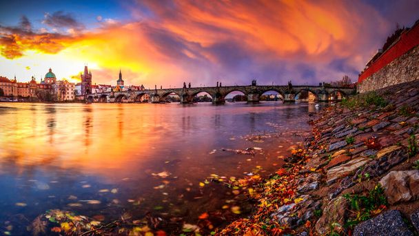 チェコ共和国早朝のプラハのカレル橋 - 写真・画像