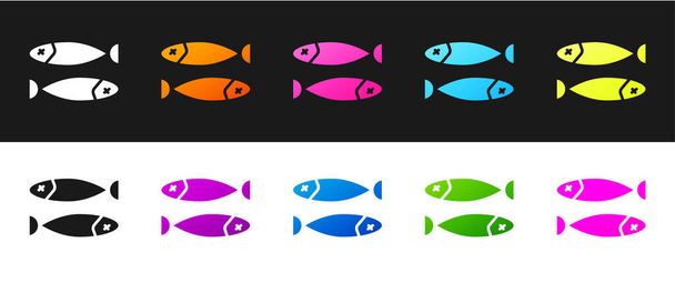 Nastavit ikonu Sušené ryby izolované na černobílém pozadí. Vektorová ilustrace - Vektor, obrázek