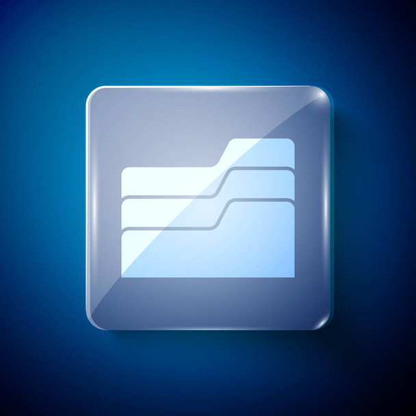 Ikona složky Bílý dokument izolovaná na modrém pozadí. Symbol účetního pořadače. Vedení účetnictví. Čtvercové sklo. Vektorová ilustrace - Vektor, obrázek