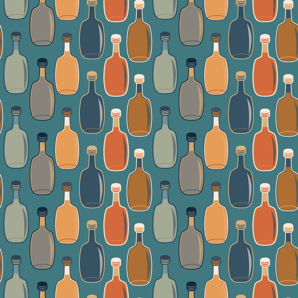 Seamless vector alcohol bottles pattern on turquoise - Vector, Image