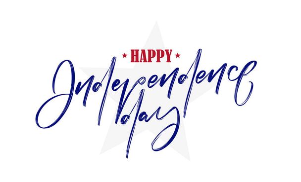 Vector illustration: Handwritten lettering of Happy Independence Day on white background. Fourth of July. - Vector, Image