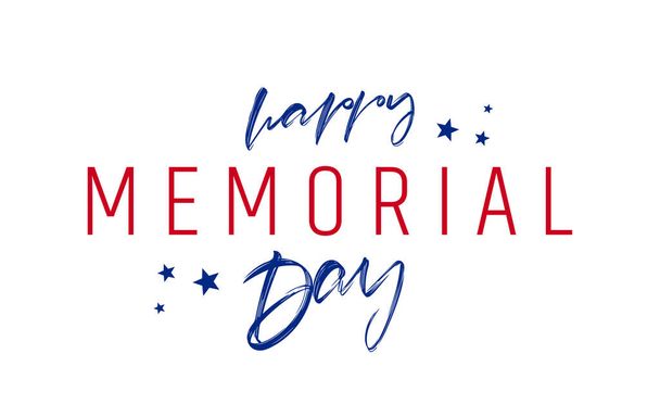 Vector illustration: Calligraphic Type lettering composition of Memorial Day with stars on white background - Vector, Image