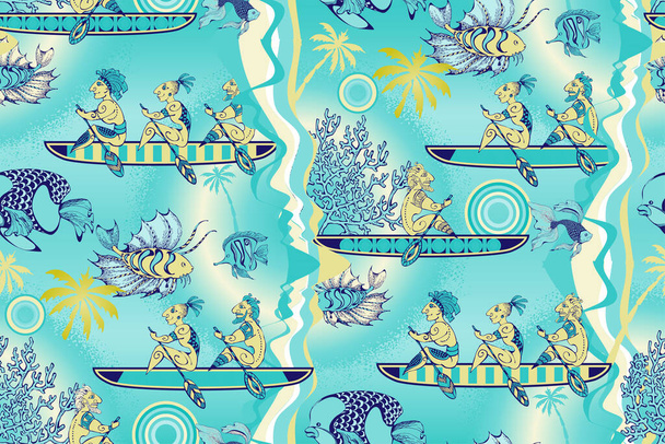 Seamless pattern  inspired by the art of primitive people.  Suitable for fabric, mural, wrapping paper and the like - Vector, Image