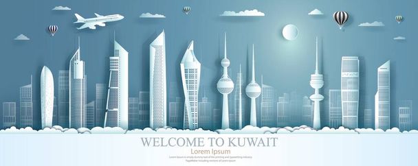 Travel to Kuwait landmarks of asian with panorama view architecture cityscape background.Traveling asia with modern building, skyline, skyscraper, Business brochure modern design. Illustration for travel poster and postcard. - Photo, Image