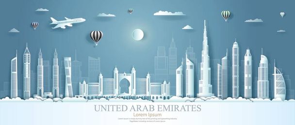 Travel to United Arab Emirates landmarks of asian with architecture cityscape background.Travelling UAE with modern building, skyline, skyscraper, Business brochure modern design. Illustration for travel poster and postcard. - Photo, Image
