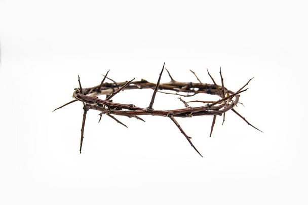 A crown of thorns on a white background. Conceptual phototo use in the design. A wreath of branches with thorns - Photo, Image