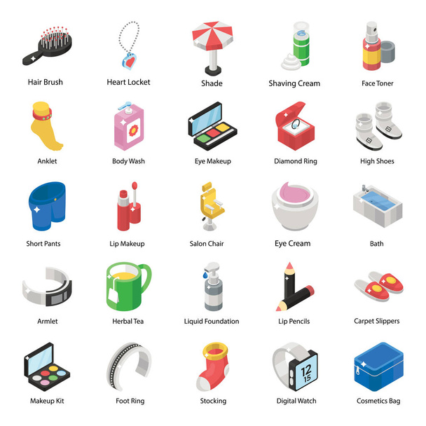 Pack Of Cosmetics Isometric Icons  - Vector, Image