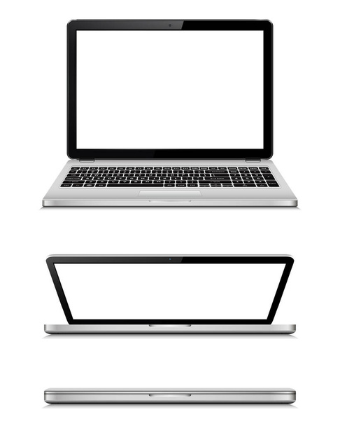Modern laptop teljesen nyitott, részben nyitott és zárt képernyőn. Vektorillusztráció. - Vektor, kép