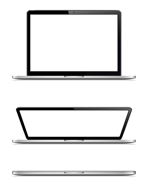 Computadora portátil moderna totalmente abierta, parcialmente abierta y cerrada. Ilustración vectorial
 - Vector, Imagen