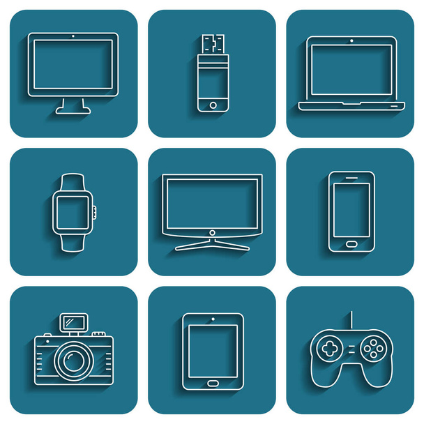 Modern digital devices and electronic gadgets icons. Vector illustration. - Вектор, зображення
