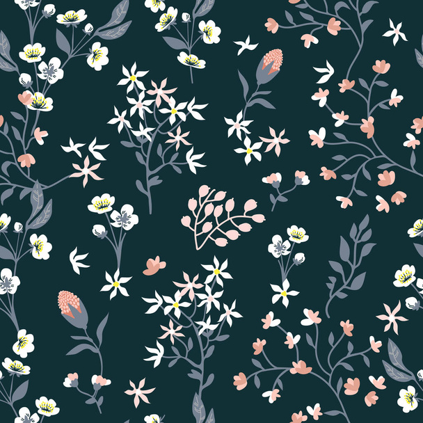 Seamless print with blooming flowers. - Vector, Imagen