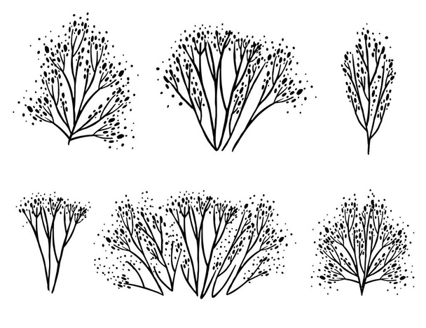 Set of black coral seaweeds silhouettes flat vector illustration isolated on white background. - Vector, Image