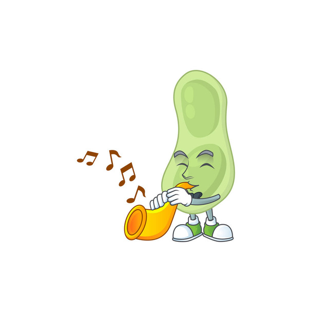 A brilliant musician of staphylococcus pneumoniae cartoon character playing a trumpet - Вектор,изображение