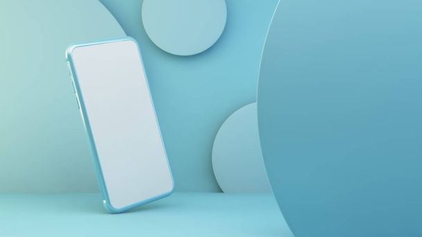 Blauwe telefoon met witte scherm 3d rendering - Foto, afbeelding