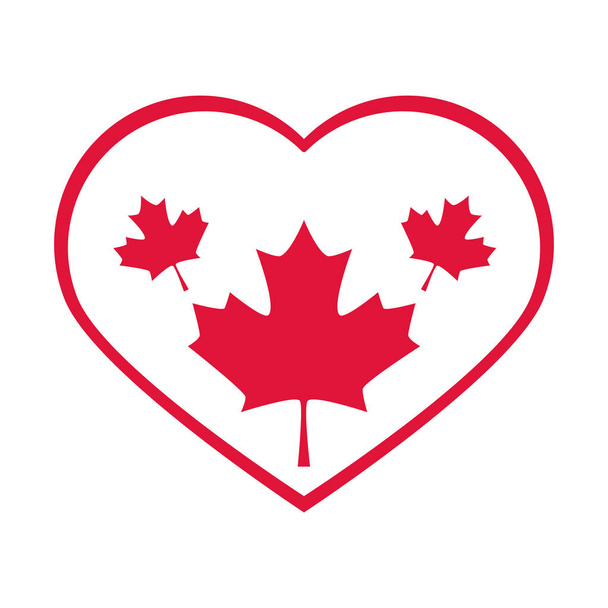 День Канады, кленовые листья в сердце любовь страна празднования плоский стиль икона
 - Вектор,изображение