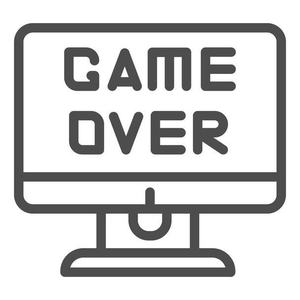 Game over text on screen line icon. End of a game vector illustration isolated on white. Game over on display outline style design, designed for web and app. Eps 10. - Wektor, obraz