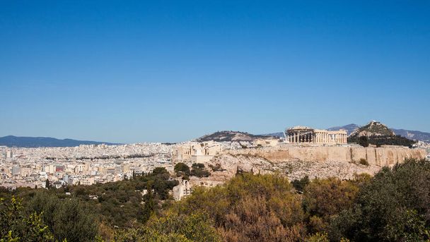 Wzgórze Akropolu w Atenach panorama miasta - Zdjęcie, obraz
