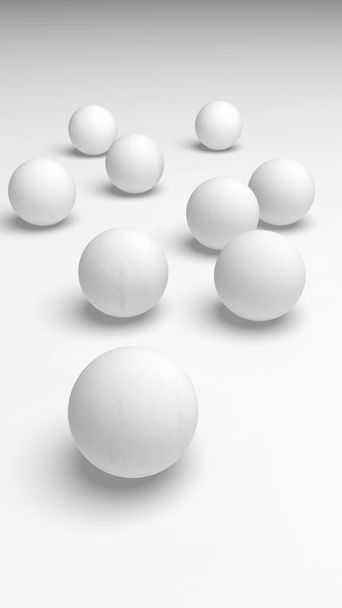 White abstract background. Set of white balls isolated on white backdrop. 3D illustration - Фото, изображение