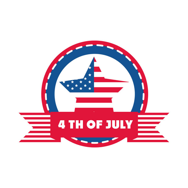 4η Ιουλίου ημέρα ανεξαρτησίας, Αμερικανική σημαία αστέρι αυτοκόλλητο banner επίπεδη στυλ εικονίδιο - Διάνυσμα, εικόνα