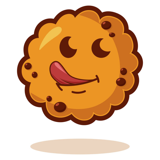 Cartoon-Cookies mit Zunge. Niedlicher Keks-Charakter. Vektor-Illustration isoliert auf weißem Hintergrund. Kawaii steht vor Emotionen. - Vektor, Bild