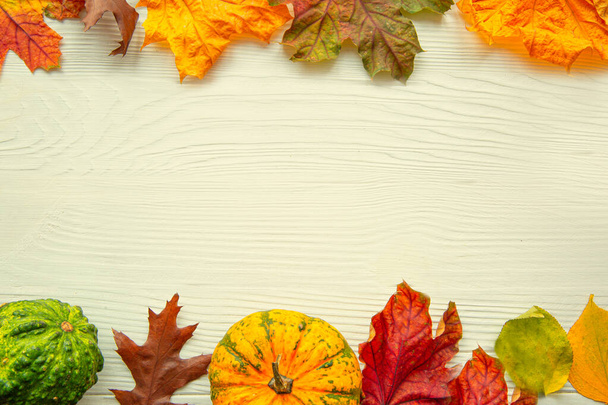 Autumn colorful leaves frame background, copy space, space for text. Thanksgiving holiday concept.  - Fotografie, Obrázek