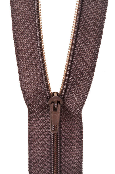 plastic brown coil zip fastener close up - Photo, Image