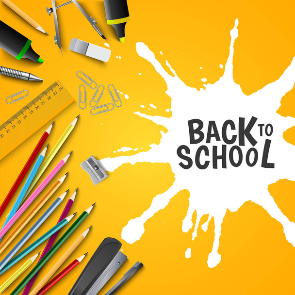 Back to school poster with supplies and white spot vector eps 10 - Vektör, Görsel