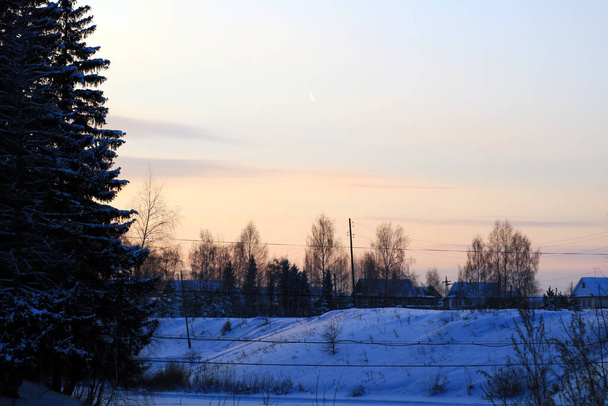 Снежный зимний лес на закате
 - Фото, изображение