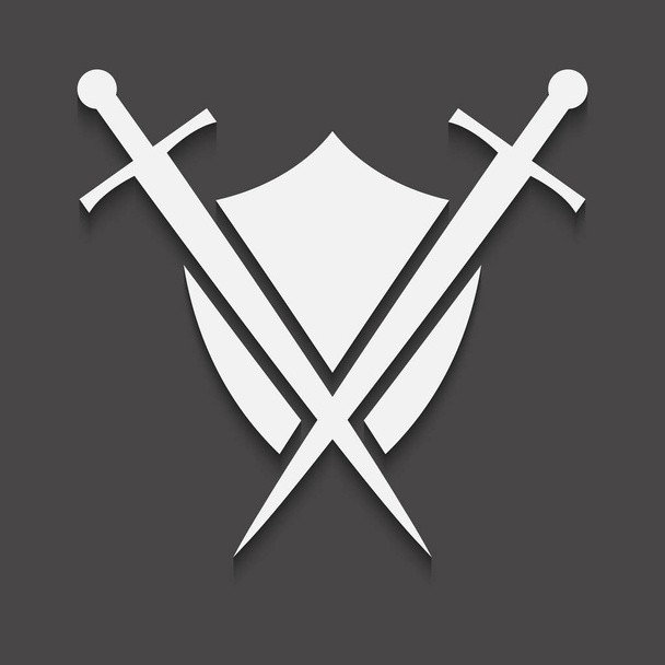 White swords and shield on black background - Vector, Image
