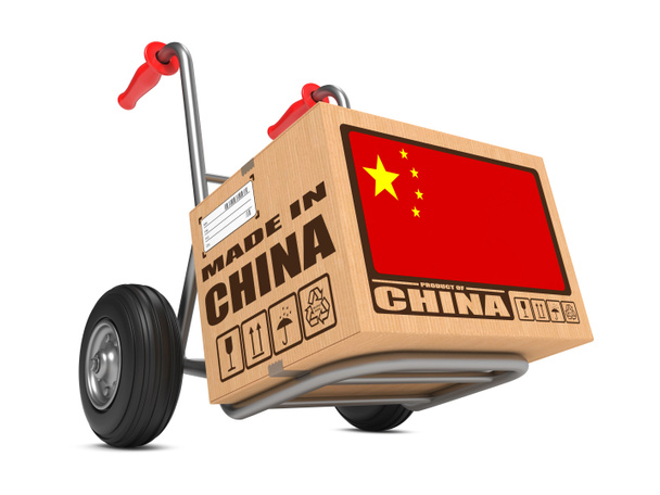 Hecho en China - Caja de cartón en camión de mano
. - Foto, Imagen