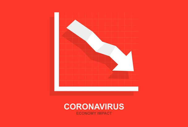Covid 19, Auswirkungen des Coronavirus auf die Wirtschaft. Ein Pfeil nach unten zeigt die Krise an. Vektorillustration - Vektor, Bild