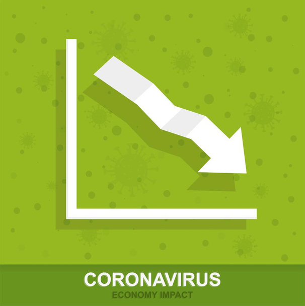 Ковид 19, влияние коронавируса на экономику. Стрелка вниз указывает вниз, показывая кризис. Векторная иллюстрация
 - Вектор,изображение