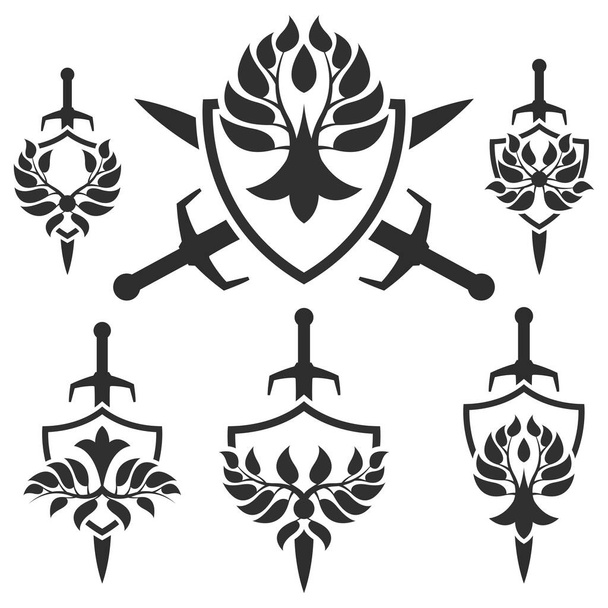Set von Schwertern und Schildsymbolen - Vektor, Bild