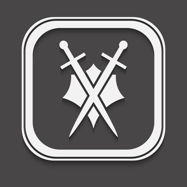 White swords and shield on black background - Vector, imagen