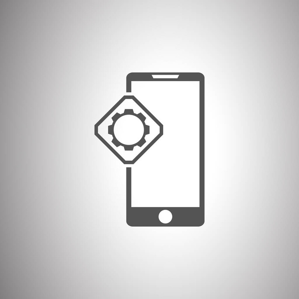 Mobile phone with gear icon on white background - Vector, Image
