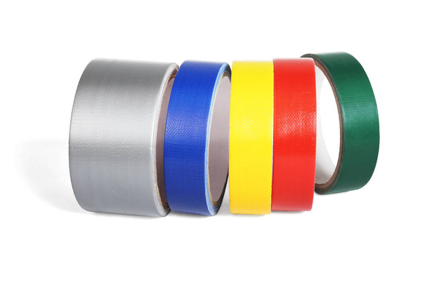 Row of Colour Cloth Tapes on White Background - Fotoğraf, Görsel