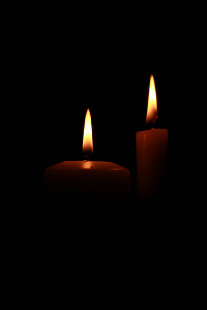 Candles light on black background - Foto, Imagem