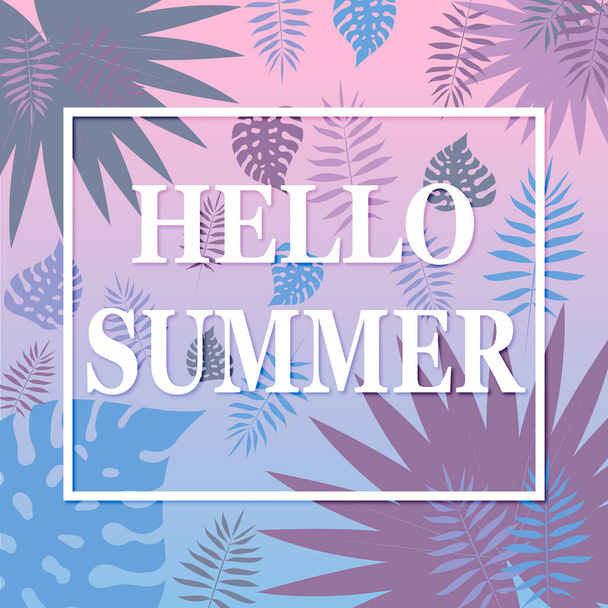 Summer tropical banner with palm leaves and exotic plants. .Vector illustration for design greeting cards, postcards - Вектор,изображение