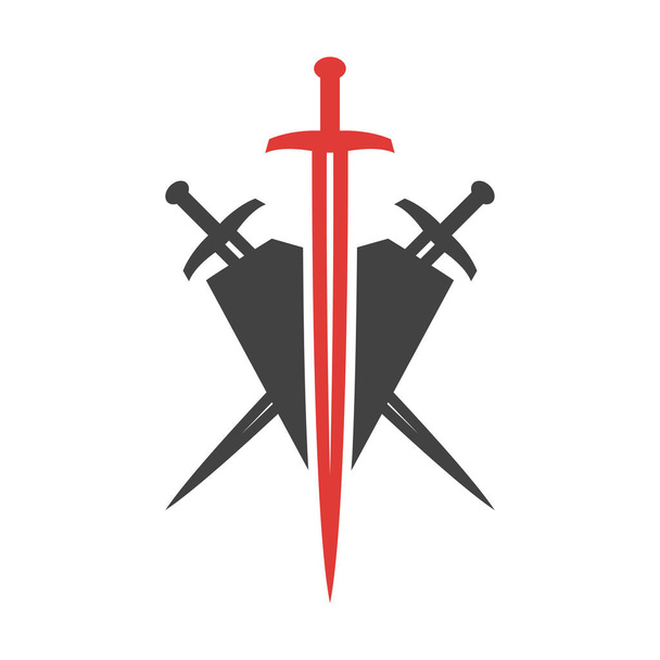 Schwerter und Schild auf weißem Hintergrund - Vektor, Bild