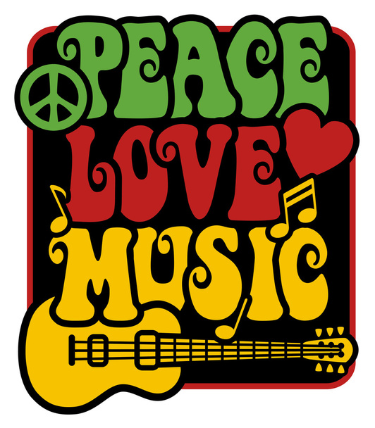 Peace-Love-musiikki Rasta väreissä
 - Vektori, kuva