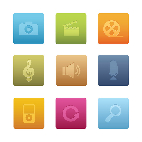 Square Multimedia Icons - Vector, afbeelding
