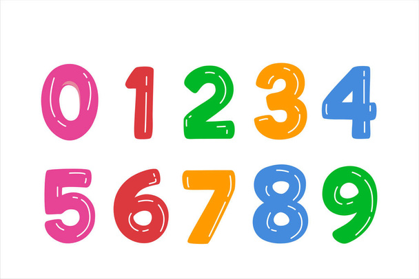 Kinder farbiges Cartoon-Zahlenset. Vektor-Set mit 1-9 stelligen Baby-Symbolen. Mathematische Symbole für Schulen.  - Vektor, Bild