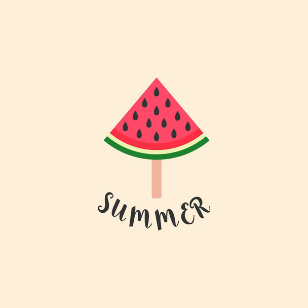 Schriftzug Sommer unter Wassermelonenstab. Illustration zum Wassermelonen-Vektordruck - Vektor, Bild