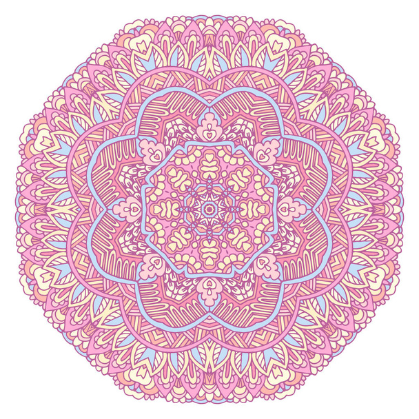Vector hand drawn doodle mandala. Ethnic star flower with colorful ornament. Isolated. Illustration border frame in doodle style. - Vetor, Imagem