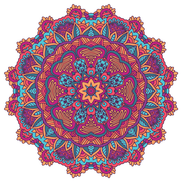 Indian floral paisley ornament. Ethnic Mandala towel, yoga mat print. Vector Henna tattoo style. Festive colorful sun flower design element isolated - Вектор, зображення