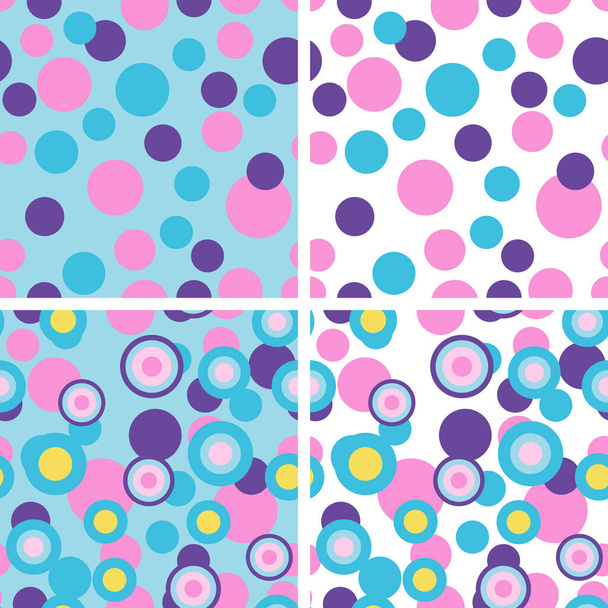 カラフルなポルカドット柄のセット。ピンクと青の円とシームレスな点線パターン。ベクトル抽象背景コレクション - ベクター画像