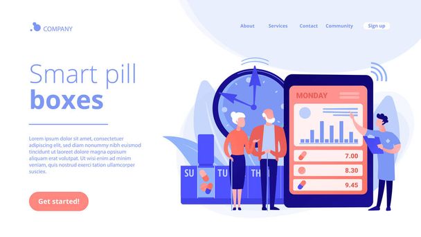 Smart pill boxes concept landing page - Vector, Image