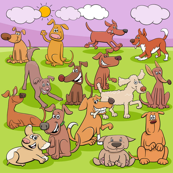 Cartoon Illustration of Dogs and Puppies Animal Comic Characters Group - Vektor, obrázek
