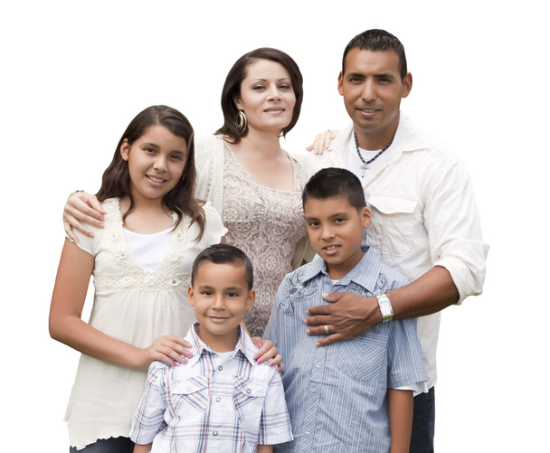 Happy Attractive Portrait de famille hispanique sur blanc
 - Photo, image